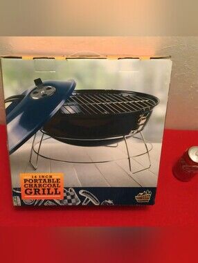 14-Inch Portable Charcoal Grill Blue - By Outdoor Adventure - Tailgating Camping